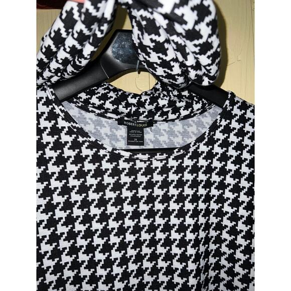 Houndstooth 2X Comfort Swing DRESS A-Line Soft Stretch Knit Removable Scarf NEW - Picture 2 of 10